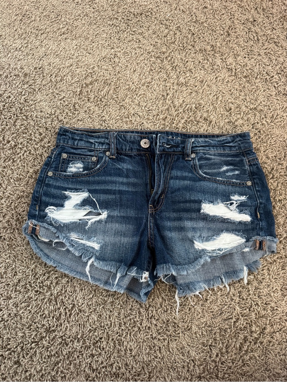 American Eagle Outfitters Dark Blue Distressed Denim Shorts